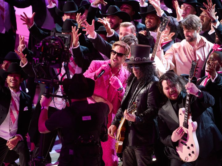 Ryan Gosling and Slash perform onstage during the live ABC telecast of the 96th Oscars® at the Dolby® Theatre at Ovation Hollywood on Sunday, March 10, 2024. Photo by Phil McCarten ©A.M.P.A.S.